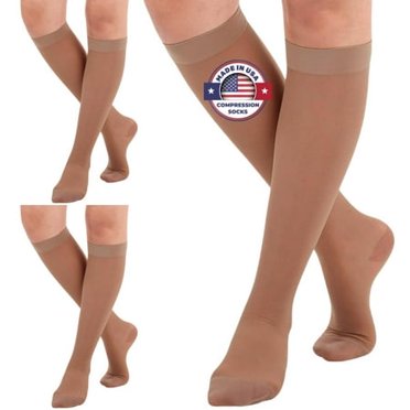 (3 Paires - Bout Fermé) Fabriqué aux É.-U. - Bas de Compression pour Femmes 15-20 mmHg - Chaussettes de Compression Transparentes pour Oedème Grossesse Diabétique Récupération Postchirurgie - Beige Petit - A101Be1-3