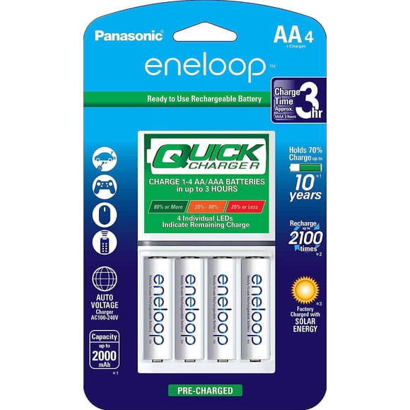Panasonic Eneloop Advanced Individual Battery 3 Hour Quick Charger with AA Eneloop Rechargeable Batteries, (Pack of 4)