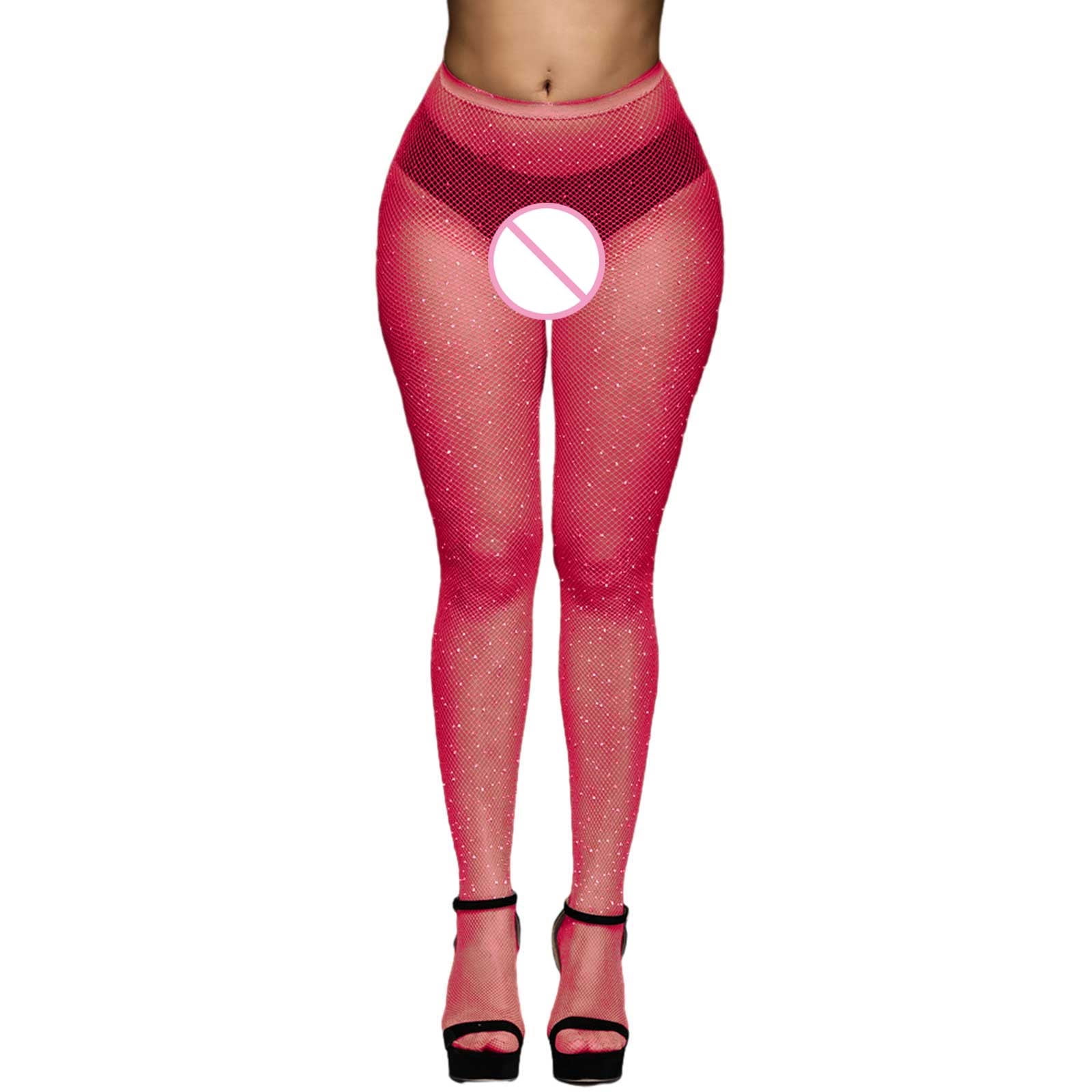 TIEVOSA Women Net Stockings with Diamond Net Stockings Fishnet Stockings Pantyhose(Red)