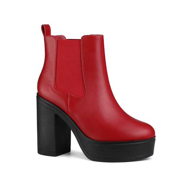 Unique Bargains Bottines Chelsea à Talons Hauts Épais à Plateforme pour Femmes