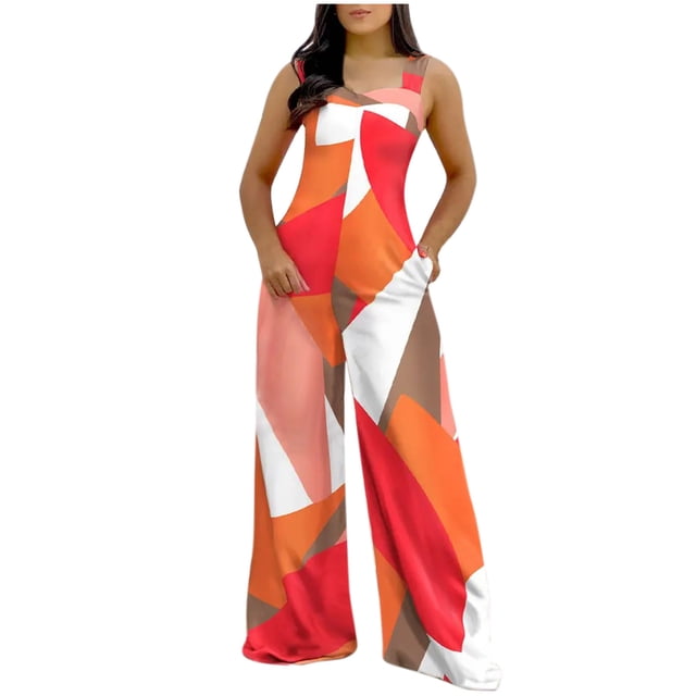 Combinaisons à Jambes Larges pour Femmes Sans Manches à Encolure Carrée Combinaisons Décontractées d'Été pour Femmes Amples Boho Pantalons de Plage Combinaisons