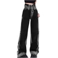 thumbnail image 2 of Simua Women's Jeans with Patchwork High Waist Loose Denim Color Block Jean Straight Wide Leg Pants, 2 of 8