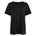 thumbnail image 4 of B91xZ Haut Court à Manches Courtes pour Femmes Mode Col Rond T-Shirt Manches Courtes Printemps Été Blouse Ample, Noir L, 4 of 4