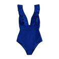 thumbnail image 1 of Lovzfmll One Piece Swimsuits for Women Deep V-Neck Solid Strapless Adjustable, Dressy Strapless Push-Up Open Back Ribbed Bathing Suit, Blue L, 1 of 5