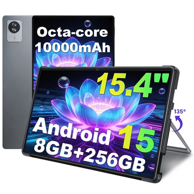 Golzer 15.4 inch Tablet, Android 15 Tablet with Helio G99 Octa-Core Processor(Beat Unisoc T618), 8GB RAM 256GB ROM, Large Tablets with Stand & Case, 10000mAh, BT5.2, 4 Speakers, 2.4G/5G WiFi