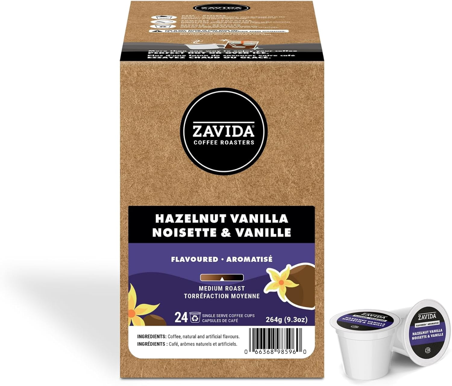 Zavida Hazelnut Vanilla Single Serve Coffee Capsule, Compatible with Keurig K-Cup Brewers, 24-Count
