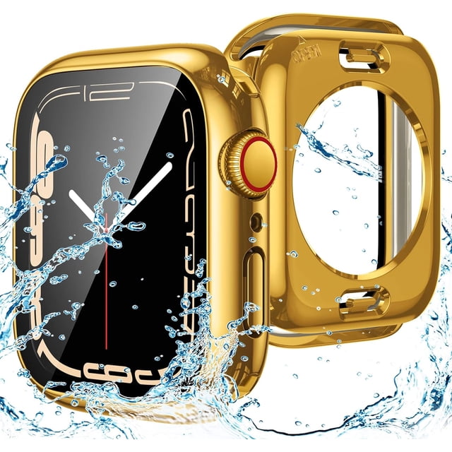XiHAMA 2 in 1 Waterproof Case Compatible with Apple Watch Screen Protector 44mm SE 2nd Gen Series 6 5 4, 360 Protective Glass Face Cover Hard PC Bumper + Back Frame for Watch Accessories