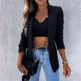 thumbnail image 2 of IROINID Veste Blazer Courte pour Femme, Col à Revers, Couleur Unie, Manches Longues, Cardigan de Tailleur pour Dames à Revers, Manteau de Tailleur Décontracté, Noir, 2 of 9