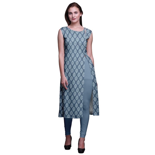 Bimba Kurta Sans Manches Imprimée Kurti Droite pour Femmes Vêtements d'Été Indiens