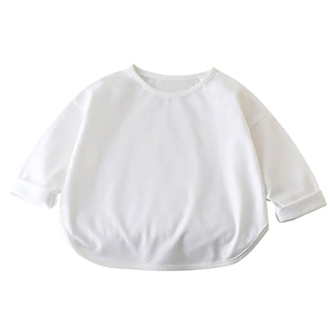 Besolor Chandails en Coton à Manches Longues pour Tout-Petits et Bébés, Col Ras du Cou, Hauts Basiques Décontractés de Couleur Unie, T-Shirts Superposables pour Filles et Garçons