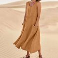 thumbnail image 2 of CHOK Robes Décontractées pour Femmes Couleur Unie Sans Manches Coton Lin Poches Longue Robe Dames Plage Été Robes, 2 of 5