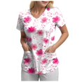 thumbnail image 1 of felwors Sarraus Femmes Confortable Léger Doux Extensible Imprimé Col en V Manches Courtes Haut de Sarrau Médical Rose P, 1 of 8