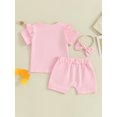 thumbnail image 4 of Honganda 0-3Y Toddler Girls Summer Shorts Sets Short Sleeve Ruffle Tops Shorts Headband Sets, 4 of 9