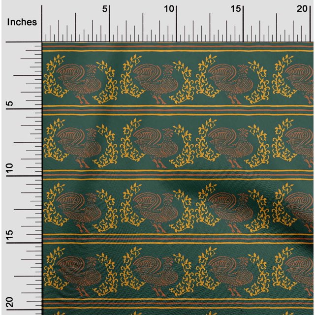 oneOone Cotton Silk Fabric Stripe|Leaves & Hen Block Print Fabric BTY 42 Inch Wide