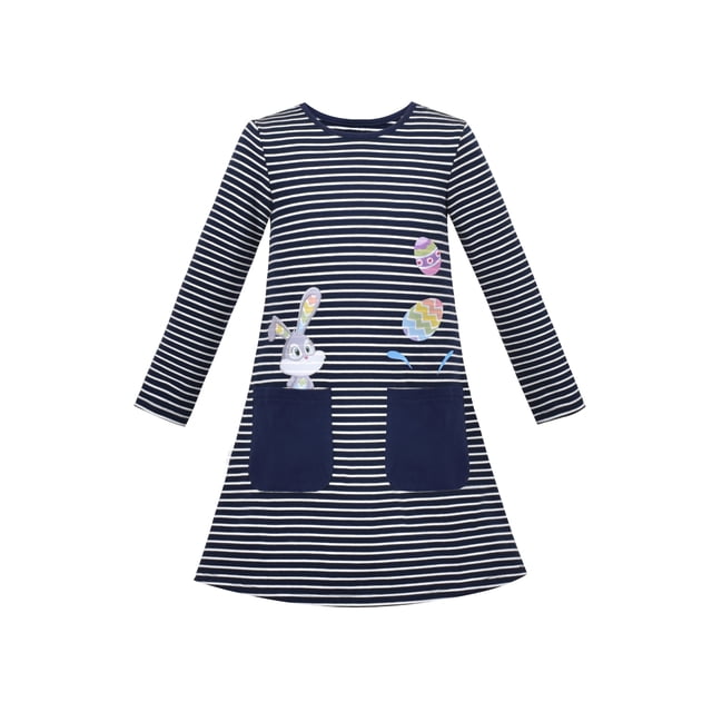 Robe Fille Easter T-shirt Rayé Bleu Multicolore Bunny Oeuf Manches Longues 3 Ans