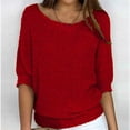thumbnail image 1 of Qertyioot Chandail pour Femme Grande Taille Col Rond Tricot Élégant Manches 3/4 Chemise Confortable, 1 of 6