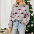 thumbnail image 1 of Chandail de Noël pour Femmes, Manches Longues Décontractées à Col Rond Femmes à la Mode Chandail Tricoté pour l'Hiver pour Extérieur Rose, Gris, Noir, Rouge, Bleu, Vert, 1 of 8