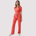 thumbnail image 1 of Women's V-Neck Top and Drawstring Pocket Pants Two-Piece Set for Care Workers - Comfortable Polyester Workwear in Multiple Colors, 1 of 2