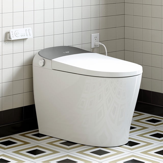 HOROW Toilette Intelligente avec Bidet et Siège Chauffant, 10 Pieds' Rugueuse avec Rinçage Automatique, Sécheuse, Affichage DEL, une Pièce Allongée