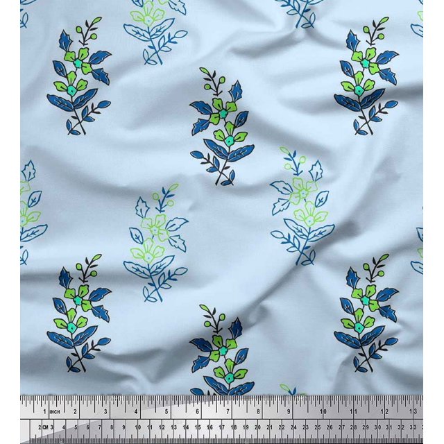 Soimoi Polyester Crepe Fabric Leaves & Floral Block Print Sewing Fabric Yard 42 Inch Wide