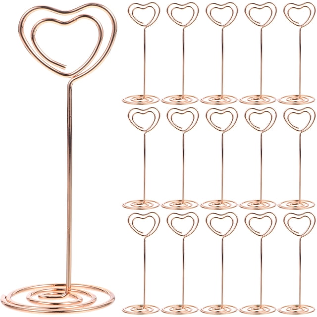 24PCS Heart Shape Photo Holder Stands Table Number Holders Paper Menu Clips for Wedding Banquet Party (Rose Gold)
