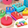 thumbnail image 1 of TIMIFIS Toddler Kid Toys Wooden Sorting Stacking Montessori Toys, Shape Color Blocks Matching Puzzle Stacker Geometric Board Early Educational Puzzles For Years Old Boys And Girls Christmas Gifts, 1 of 7