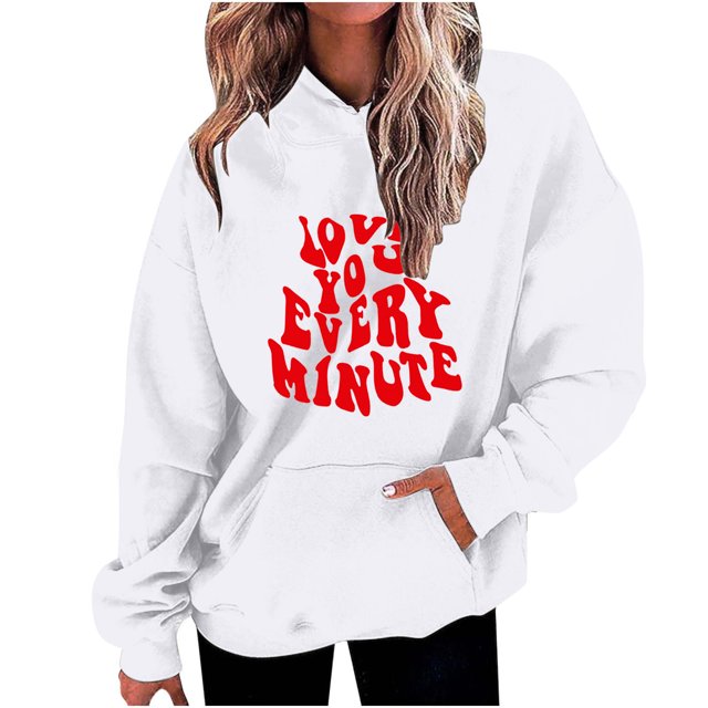 Birdeem Mode Décontractée pour Femmes Impression de la Saint-Valentin Hauts à Manches Longues Sweat à Capuche