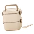thumbnail image 3 of Abbracc Adult Lunch Box Microwave Lightweight Reusable Bento Box for Work Dining Out 2 Layers Beige, 3 of 9