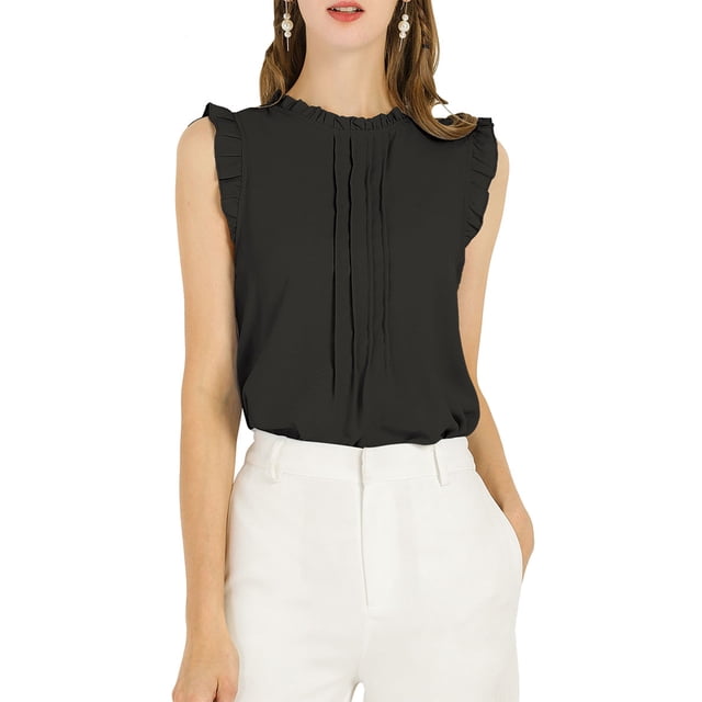 INSPIRE CHIC Blouse Sans Manches pour Femme, à Volants, Plissée, Blouse CHIC pour le Travail, m Noir