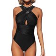 thumbnail image 1 of Maillot de Bain une Pièce pour Femme Froncé Croisé Uni Plage Maillots de Bain, 1 of 6