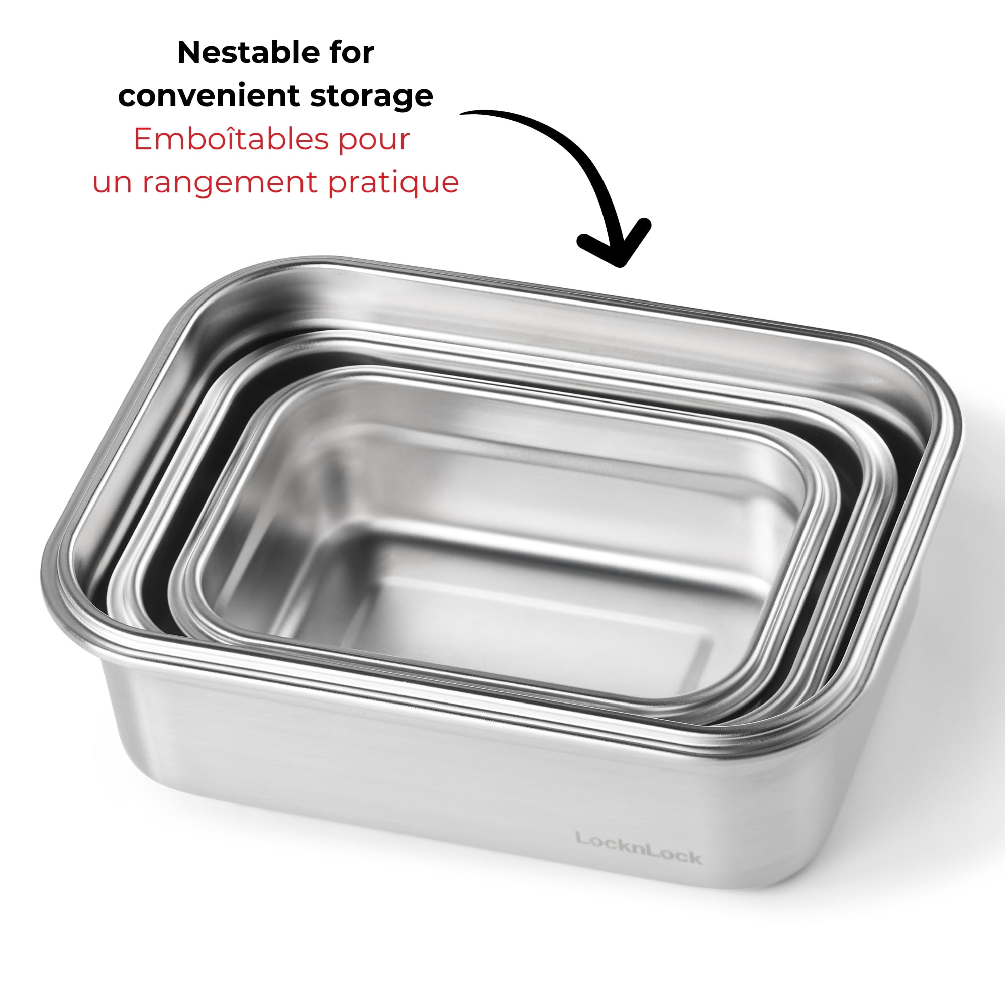 Starfrit LocknLock Steel, Contenant de rangement en acier inoxydable, Capacité de 1,2L /40oz, Rectangulaire, avec couvercle
