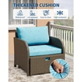 thumbnail image 4 of 5-Piece Outdoor Wicker Patio Conversation Set, 2 Chairs 2 Ottomans Glass Table, All-Weather Rattan, Brown Gradient & Sky Blue, 4 of 7