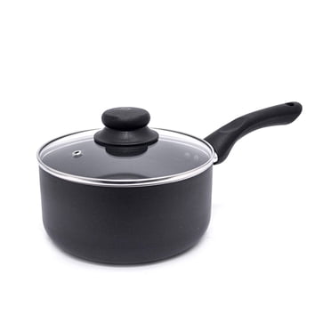 Starbasix 2.3Qt Non-Stick Saucepan with Lid, Pressed Aluminum, Dishwasher Safe, Oven Safe, PFOA Free, Black