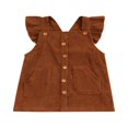thumbnail image 1 of Bébés Filles Printemps Automne Robe Solide Couleur Velours Côtelé Cou Carré Bretelles Robe avec Poches Marron 2-3 Ans, 1 of 7