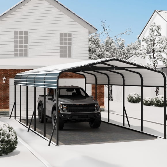 Heavy Duty 12x24 FT Metal Carport – 8.5 FT Tall Outdoor Garage Shelter with Galvanized Steel Roof & Reinforced Base – All-Weather Waterproof Storage for Cars, Trucks, Boats, Tractors