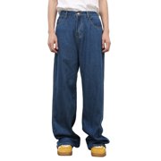 Men's Jeans Men's Vintage Washed Print Holes Jeans Splice Casual Breathable Denim Trousers Jeans Homme Dark Blue XL