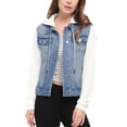 thumbnail image 5 of INSPIRE CHIC Veste en Denim à Capuche à Cordon Superposée pour Femmes avec Poches, 5 of 5