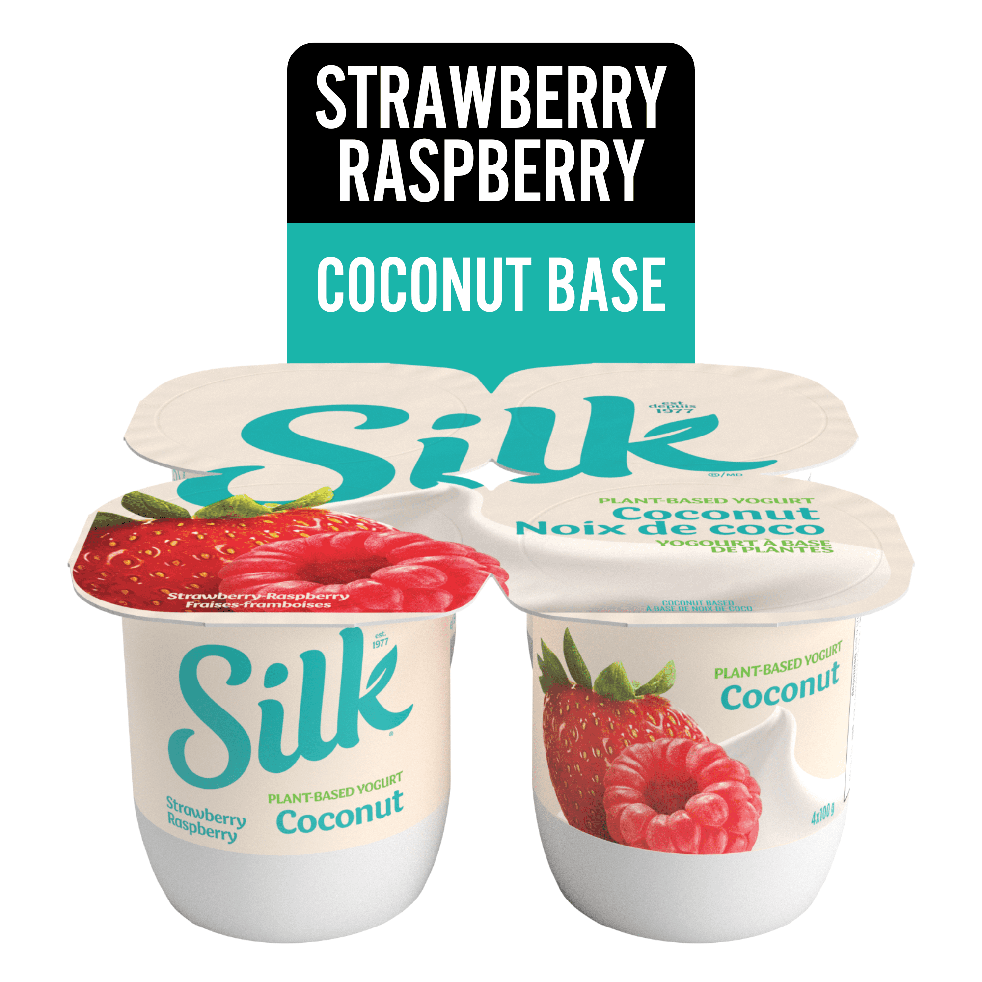 Silk Coconut Yogurt, Strawberry-Raspberry, Dairy Free, 4x100g
