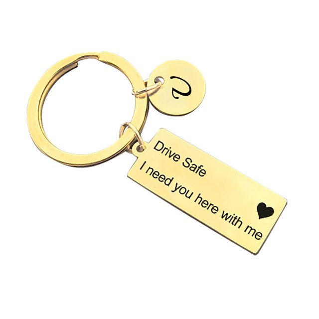 Mikilon 26 letter Hangtag Stainless Steel Key Ring Drive Safe I Need You Here With You