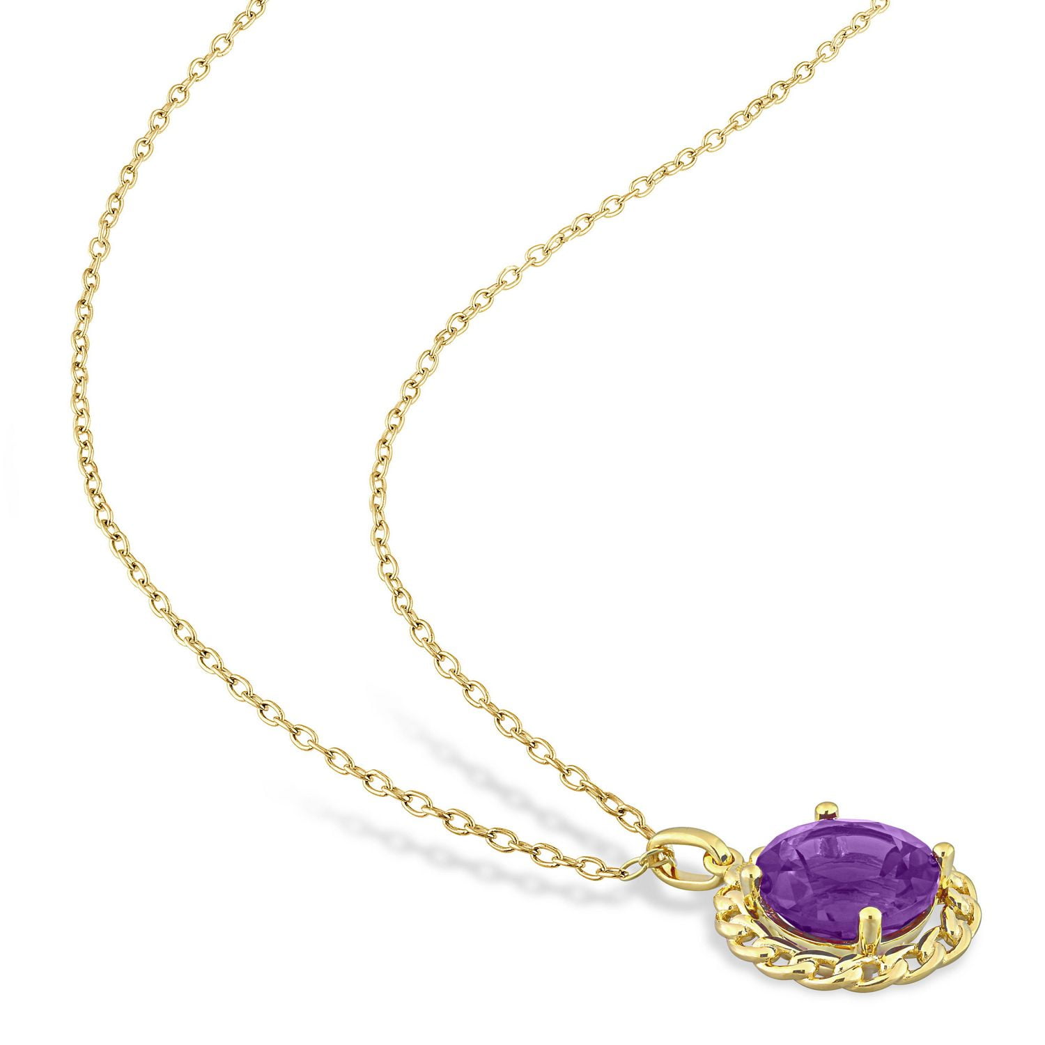 Collier maillon tressé à auréoles Miabella avec 2-1/4 Carat PBT d'Améthyste en Argent Sterling Plaqué Jaune