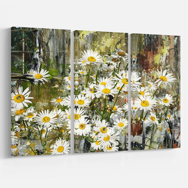 Designart - Daisies Flowers Under the Window - Floral Art Canvas Print