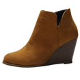 thumbnail image 2 of Babysbule Bottes de Neige pour Femmes Mode Bottines Courtes en Suède à Talons Compensés à Fermeture Éclair Couleur Unie Chaussures à Bout Rond, 2 of 9