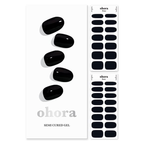 ohora Semi Cured Gel Nail Strips (N Onyx) - Dark Solid Works with Any UV/LED Nail Lamps Salon-Quality Long Lasting Easy to Apply & Remove - Includes 2 Prep Pads Nail File & Wooden Stick