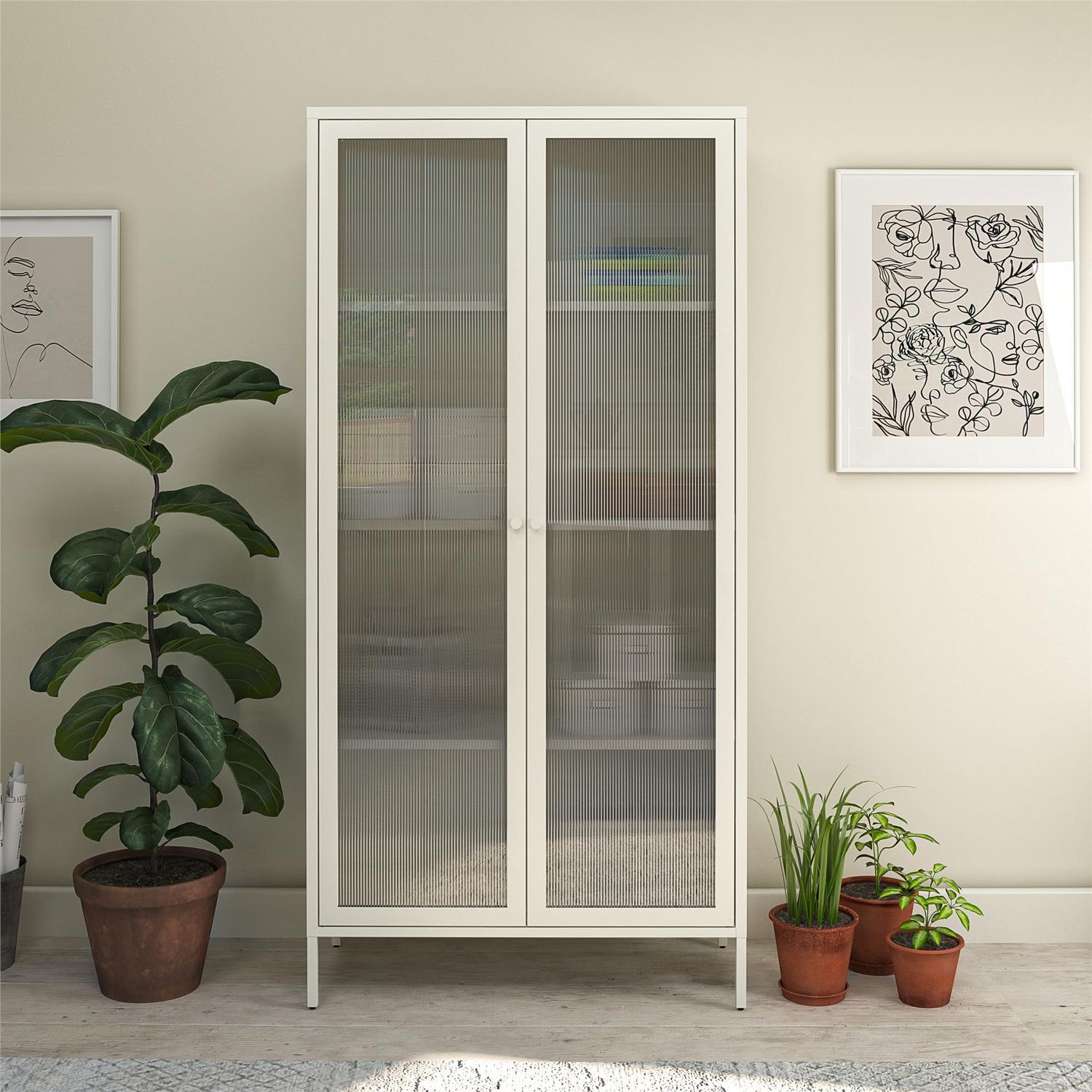 Grand meuble de rangement à 2 portes Ashbury Heights de Systembuild Evolution, métal et portes en verre cannelé, noir