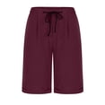 thumbnail image 4 of DPTALR Women's Summer Elastic Waist Drawstring Side Pocket Solid Color Short Pants 5/4, 4 of 6