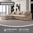 thumbnail image 3 of The Magic Home 3-Seater Cloud Modular L-Shaped Linen Sectional Sofa with Ottoman, Khaki, 3 of 15