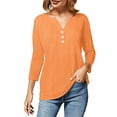 thumbnail image 4 of Babysbule Manches 3/4 pour Haut d'Été pour Femmes Col Rond T-Shirt Ample Mode Tunique à Boutons 2025, 4 of 8