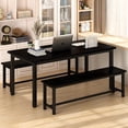 thumbnail image 3 of Kitchen Dining Table Set for 4, 47 Inch Farmhouse Dining Table with 2 Benches, Modern Minimalist Dining Room Dining Table Set for Apartment, Dining Room, Kitchen, Vintage Black, 3 of 6