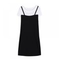 thumbnail image 1 of O-cou Manches Courtes Robes Patchwork Faux 2 Couleurs Deux Pièces Femme Fille Robes Doux Confortable Femme Robe en Vrac, 1 of 6