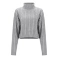 thumbnail image 4 of Fgnfyis Knit High Neck Pullover Sweater Short Cropped Ribbed Pattern Sweaters for Women for Soft Warm Winter Casual Turtleneck Grey L, 4 of 5